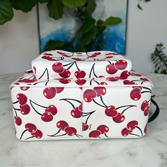NWOT Coach Court Backpack With Cherry Print Silver Chalk Red Multi Leather CAA72 main image 8